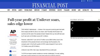 Full-year profit at Unilever soars, sales edge lower | Financial Post