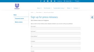 Sign up for press releases | News | Unilever USA