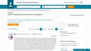 Union Fidelity Life Insurance Company | Complaints | Better Business ...