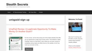 uniqpaid sign up | | Stealth Secrets