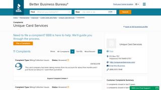 Unique Card Services | Complaints | Better Business Bureau® Profile