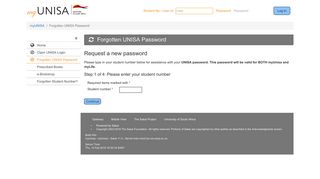 myUnisa : myUNISA : Forgotten UNISA Password