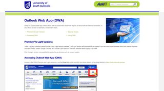 AskIT: Outlook Web App (OWA) - University of South Australia