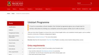 Unistart Programme: University of Waikato