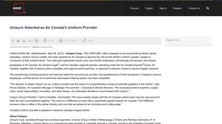 Unisync Selected as Air Canada's Uniform Provider TSX Venture ...
