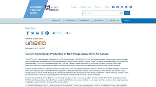 Unisync Commences Production of New Image Apparel for Air Canada