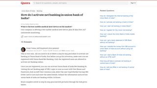 How to activate net banking in union bank of India - Quora