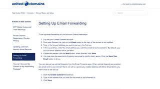 Setting Up Email Forwarding - Help Center (FAQ) - United Domains