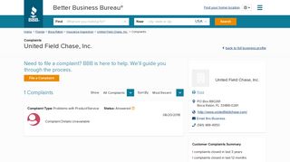 United Field Chase, Inc. | Complaints | Better Business Bureau® Profile