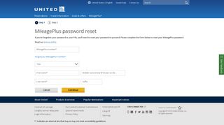 MileagePlus password reset | United Airlines
