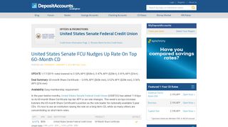 United States Senate FCU Nudges Up Rate On Top 60-Month CD