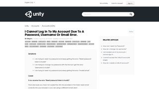 I cannot log in to my account due to a password, username or ... - Unity