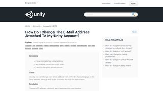 How do I change the e-mail address attached to my Unity account ...