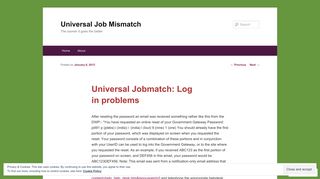 Universal Jobmatch: Log in problems | Universal Job Mismatch