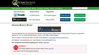 Scam Broker Investigator • Universe Markets Review