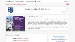 Universiteti Fan S. Noli Korçë | Ranking & Review - uniRank