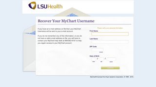MyChart - Login Recovery Page - mylsuhealth.org
