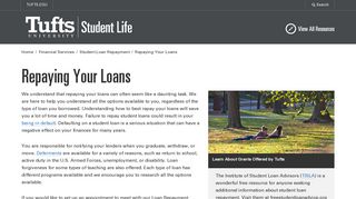 Repaying Your Loans - Tufts Student Services - Tufts University