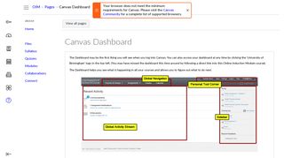 Canvas Dashboard: Online Induction Module