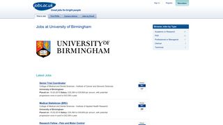 University of Birmingham Jobs on jobs.ac.uk