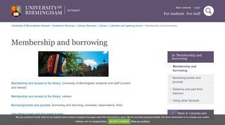 Membership and access to the library - University of Birmingham Intranet