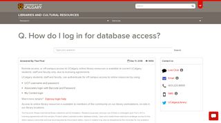 How do I log in for database access? - FAQs - University of Calgary