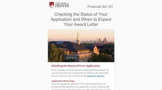 Checking the Status of Your Application - University of Denver