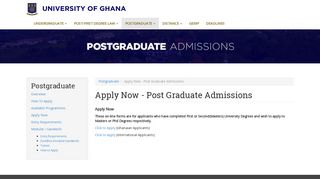 Apply Now - Post Graduate Admissions | UNIVERSITY OF GHANA