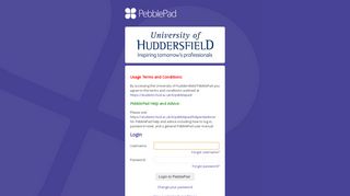 University of Huddersfield - PebblePad - Login