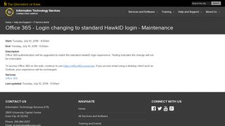 Office 365 - Login changing to standard HawkID login - Maintenance ...