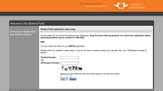 Student Portal application status page - University of Johannesburg ...