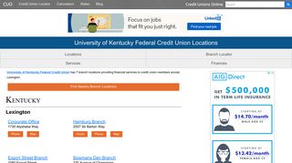 University of Kentucky Federal Credit Union Locations of 7 Branch ...