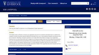 How long will it take for a decision on my Postgraduate ... - Ask Liverpool