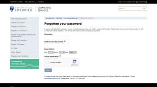 Forgotten your password - Computing Services - University of Liverpool