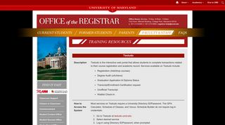 Training Resources: Testudo | Office of the Registrar - Registrar.umd.edu