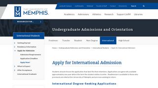 Apply for International Admission - The University of Memphis