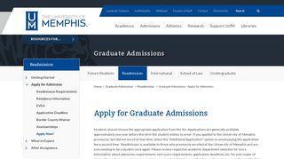 Apply for Graduate Admissions - The University of Memphis