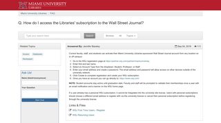 How do I access the Libraries' subscription to the Wall Street Journal ...