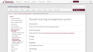 Moodle learning management system - University of Montana