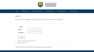 Log In - Apply Now - University of Northern Colorado
