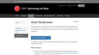 About Studentweb - University of Oslo