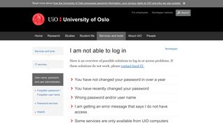 I am not able to log in - University of Oslo