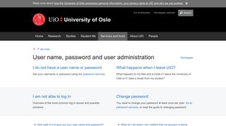 User name, password and user administration - University of Oslo