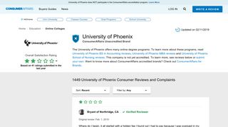 University of Phoenix - ConsumerAffairs.com