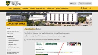 Application Status - UR Connected - University of Regina