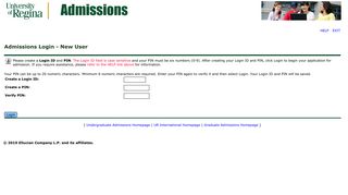 Admissions Login - New User - UR Self-Service