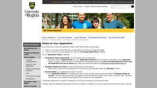 Check on Your Application | UR International, University of Regina
