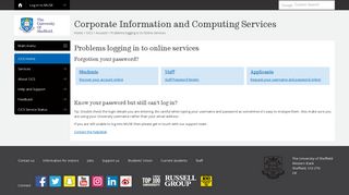 Problems logging in to Online Services - University of Sheffield