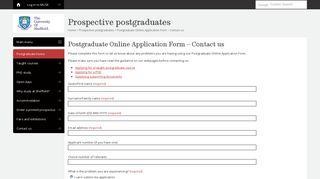 Postgraduate Online Application Form - University of Sheffield