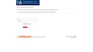 Welcome to University of South Alabama Shiftboard Login Page